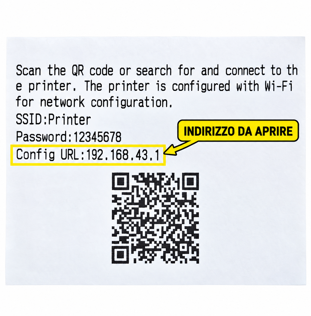 Foglio SimpleAP Start con indirizzo 192.168.43.1 evidenziato